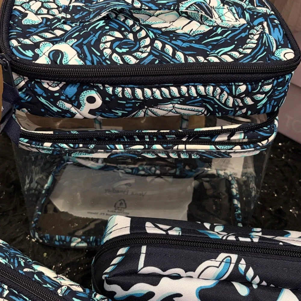 Vera Bradley Navy & Teal Floral 4 pc cosmetic Pouch Set. NWT - Picture 3 of 10